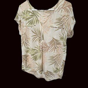 Flower and Feather Tropical Blouse Size Large